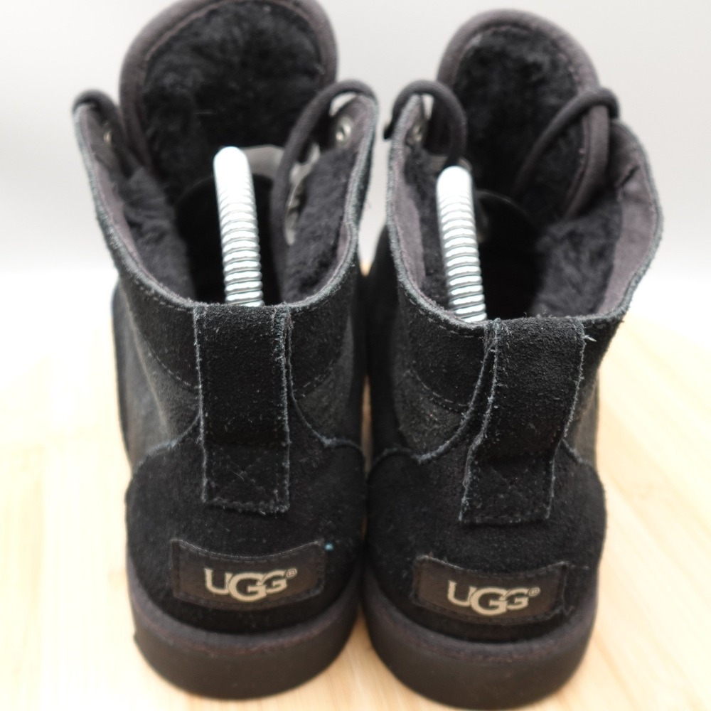 UGG Boots Women 8 Black Suede Bethany Lace Up Sheepskin Booties 1012532 Flaw - Picture 7 of 12